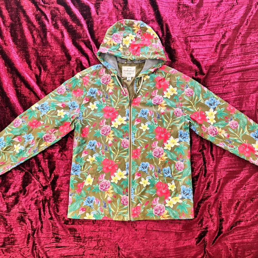 Weatherproof Olive Green Floral Wind Slicker Jacket